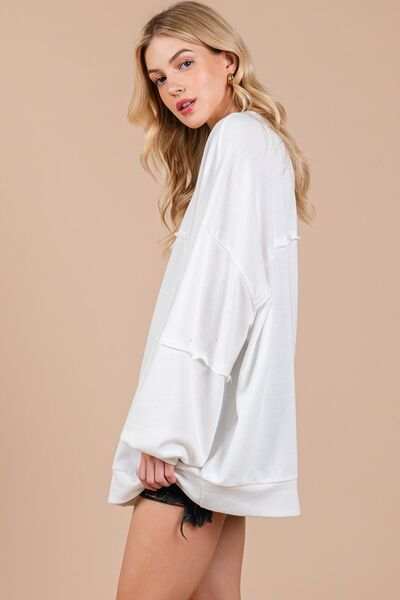 Ces Femme Exposed Seam Long Sleeve Sweatshirt - Trendsi - Flyclothing LLC