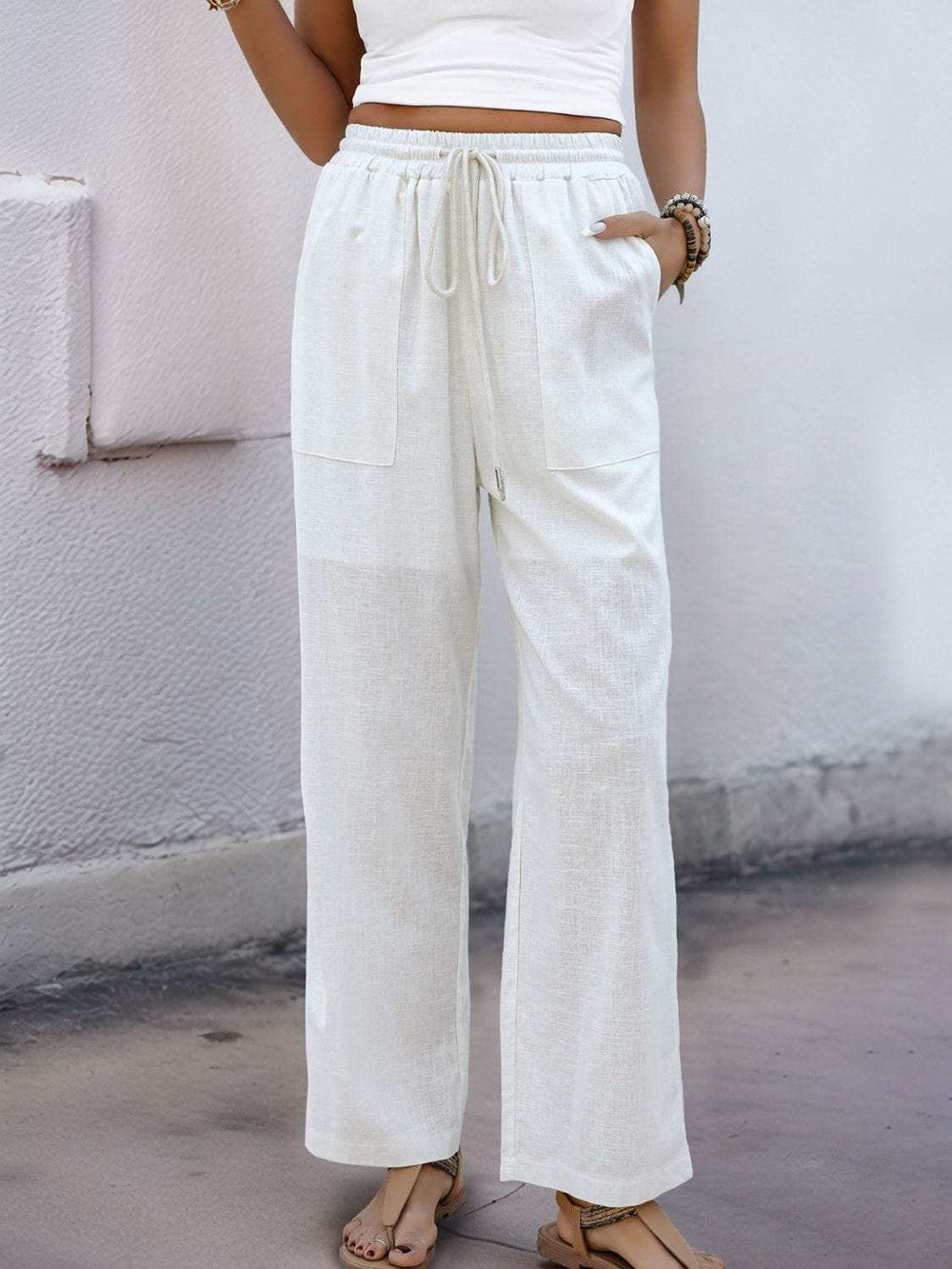 Perfee Drawstring Wide Straight Pants - Trendsi - Flyclothing LLC