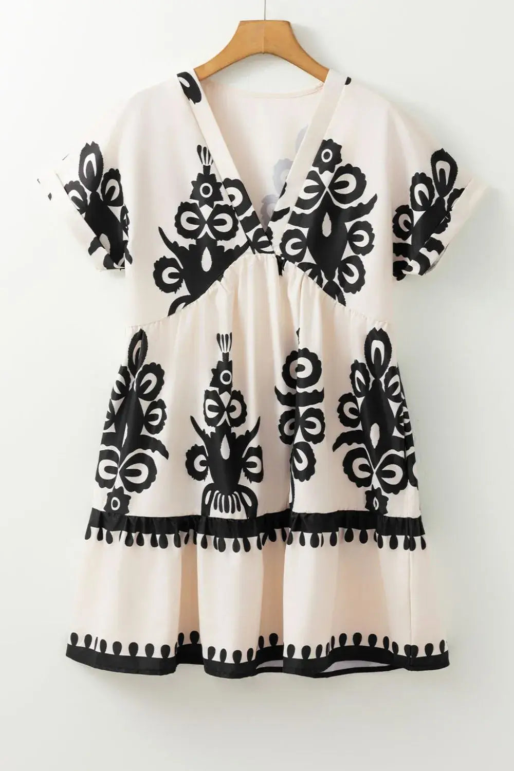Printed V-Neck Short Sleeve Dress - Trendsi - Flyclothing LLC
