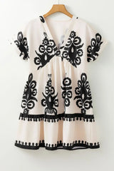 Printed V-Neck Short Sleeve Dress - Trendsi - Flyclothing LLC
