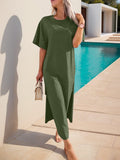 Slit Round Neck Half Sleeve Tee Dress - Trendsi