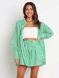 Striped Dropped Shoulder Shirt and Shorts Set - Trendsi - Flyclothing LLC