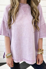Mineral Wash Drop Shoulder Round Neck T-Shirt - Trendsi - Flyclothing LLC