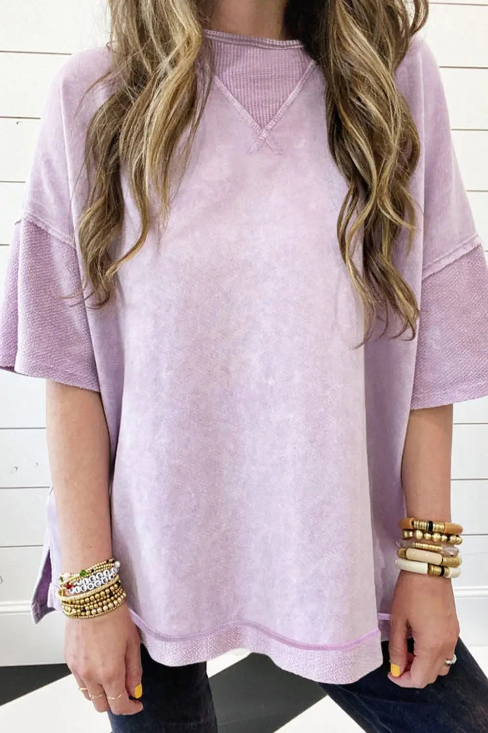 Mineral Wash Drop Shoulder Round Neck T-Shirt - Trendsi - Flyclothing LLC