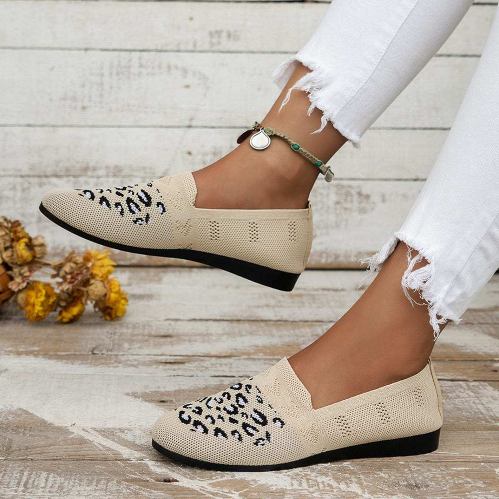 Leopard Mesh Round Toe Flat Slip-Ons - Trendsi - Flyclothing LLC