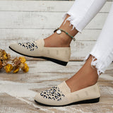 Leopard Mesh Round Toe Flat Slip-Ons - Trendsi