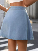 Button-Front A-Line Denim Skirt - Trendsi - Flyclothing LLC