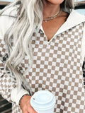 Checkered Quarter Zip Sweatshirt - Trendsi - Flyclothing LLC