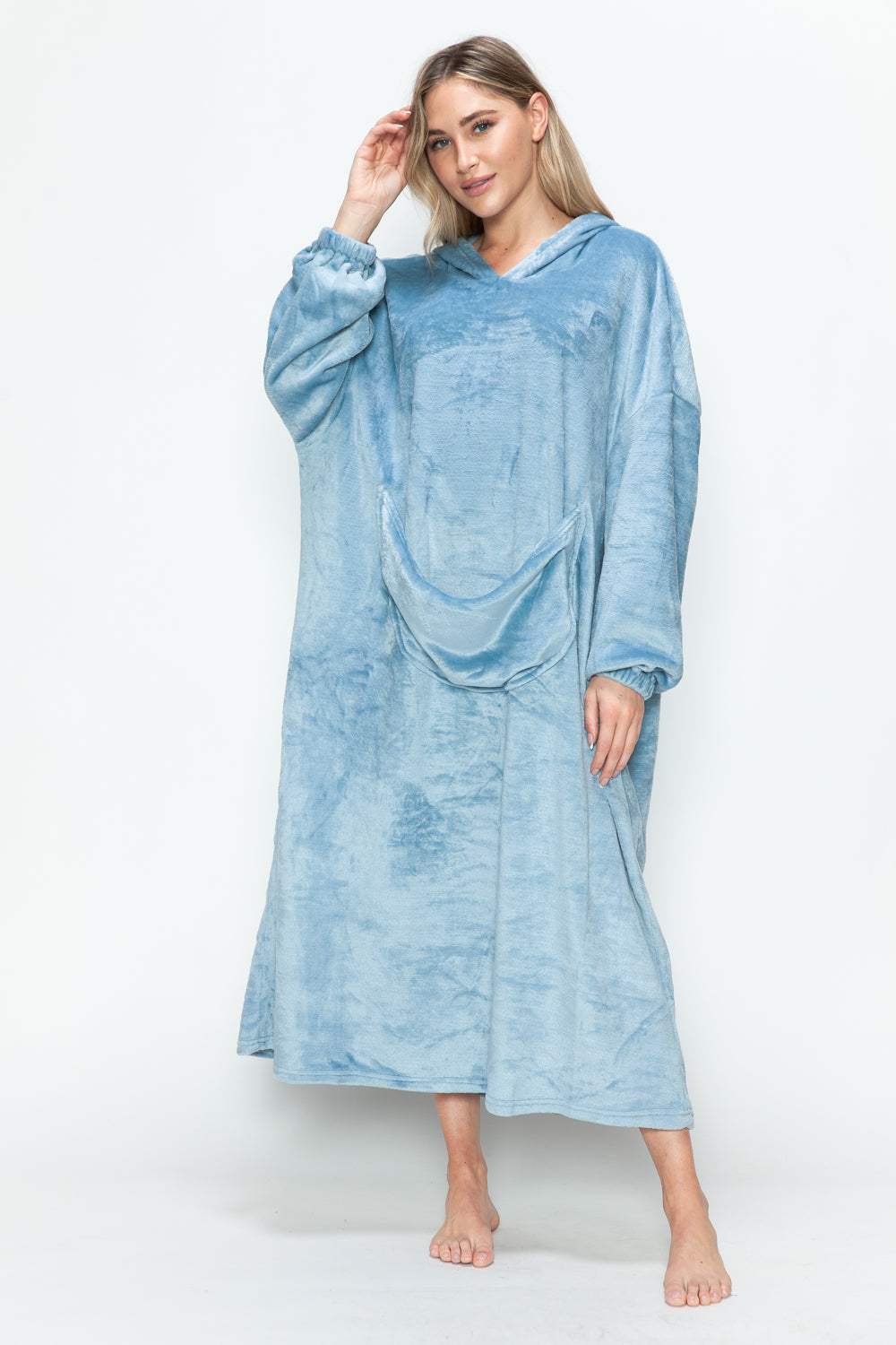 Double Take Full Size Pocketed Hooded Midi Lounge Dress - Trendsi - Flyclothing LLC