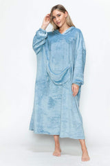 Double Take Full Size Pocketed Hooded Midi Lounge Dress - Trendsi - Flyclothing LLC