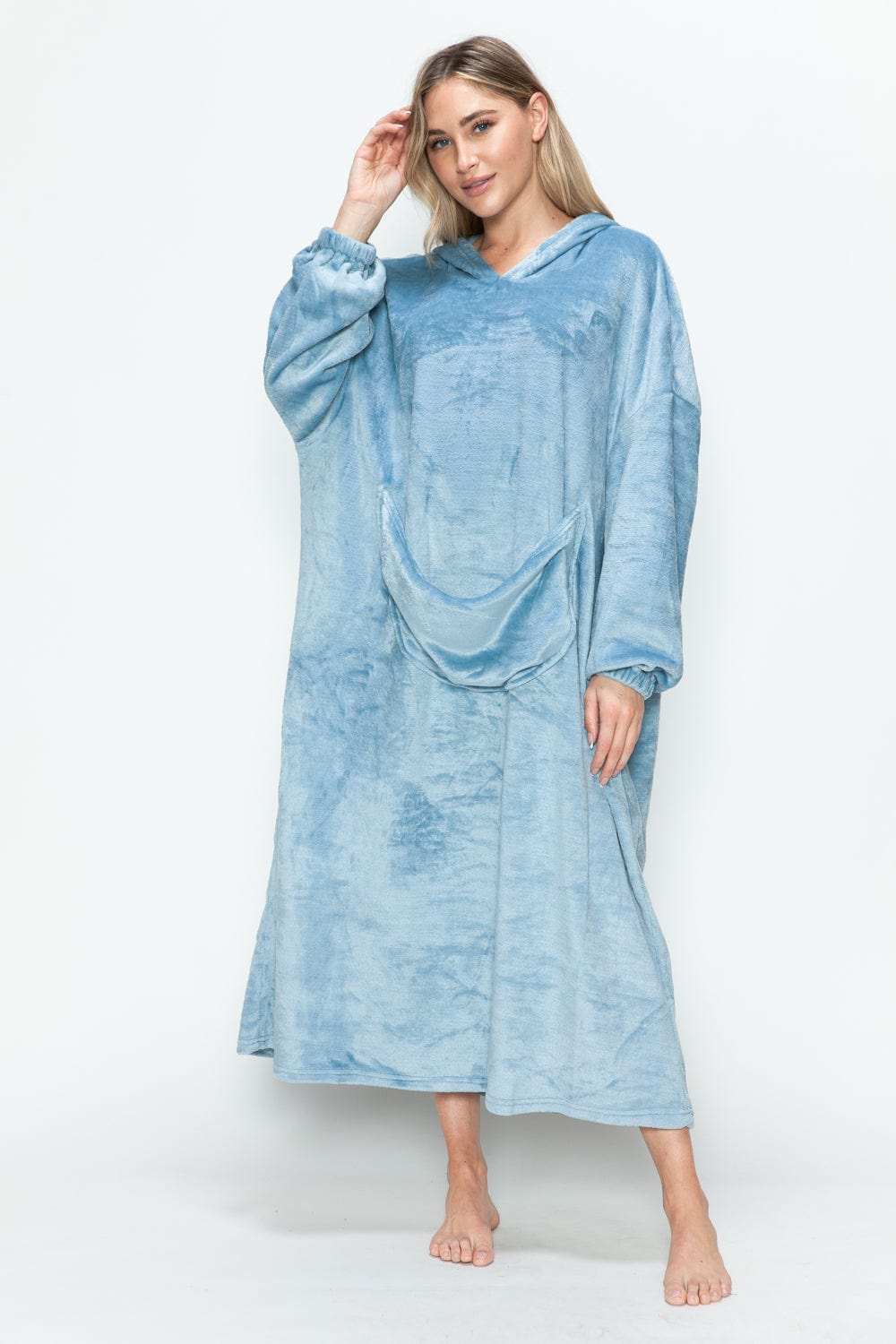 Double Take Full Size Pocketed Hooded Midi Lounge Dress - Trendsi - Flyclothing LLC