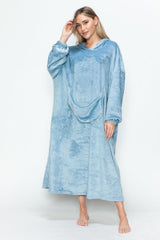 Double Take Full Size Pocketed Hooded Midi Lounge Dress - Trendsi