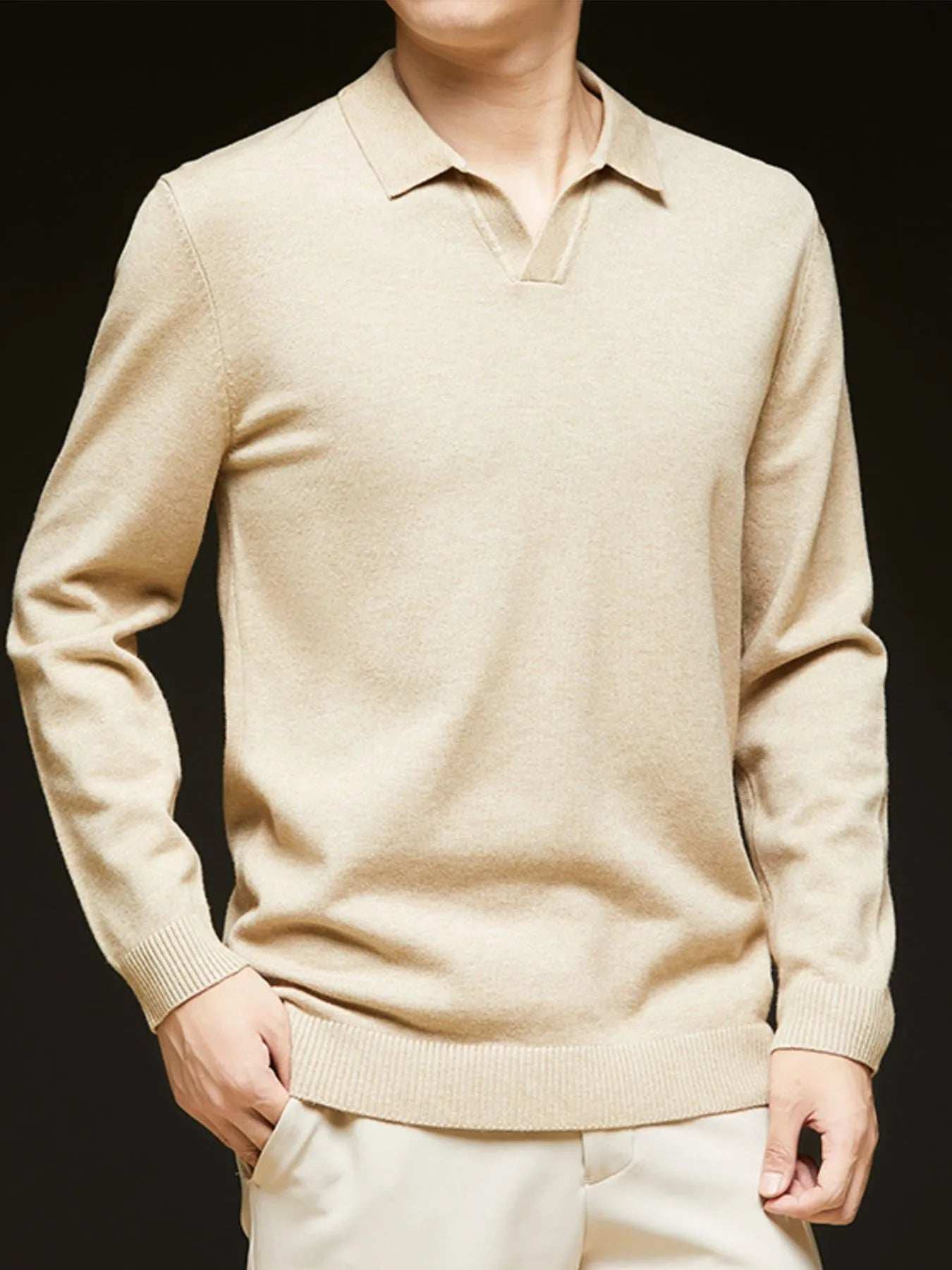 Men's Full Size Collared Neck Long Sleeve Polo Plus Size - Trendsi - Flyclothing LLC