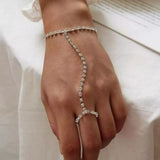 Alloy Rhinestone Bracelet with Ring - Trendsi - Flyclothing LLC