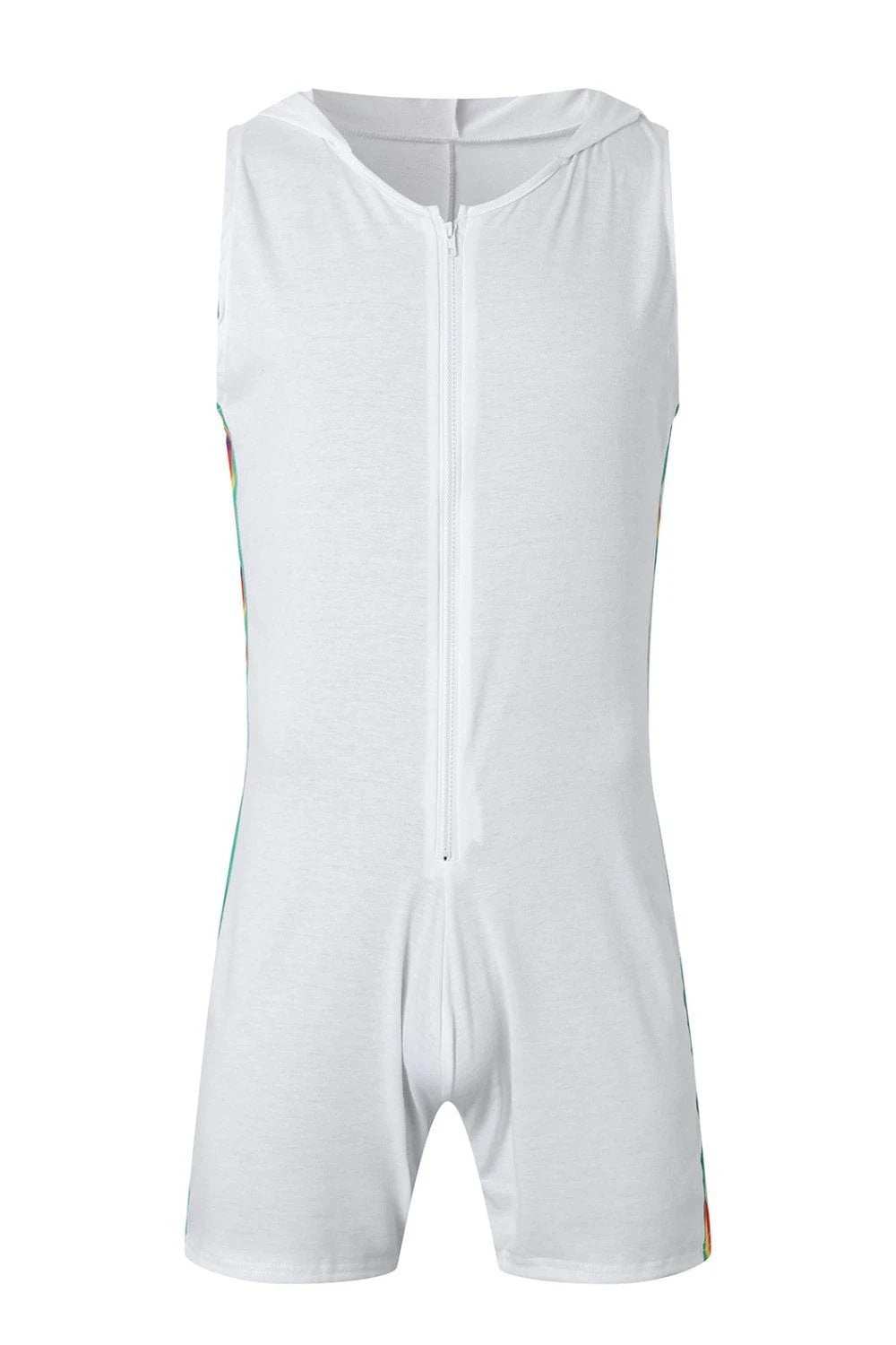 Men's Full Size Contrast Zip Front Sleeveless Active Romper Plus Size - Trendsi - Flyclothing LLC