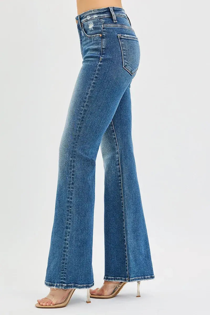 RISEN Full Size Tummy Control High Rise Flare Jeans Plus Size - Trendsi - Flyclothing LLC