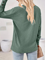 Plus Size V-Neck Textured Long Sleeve T-Shirt - Trendsi - Flyclothing LLC