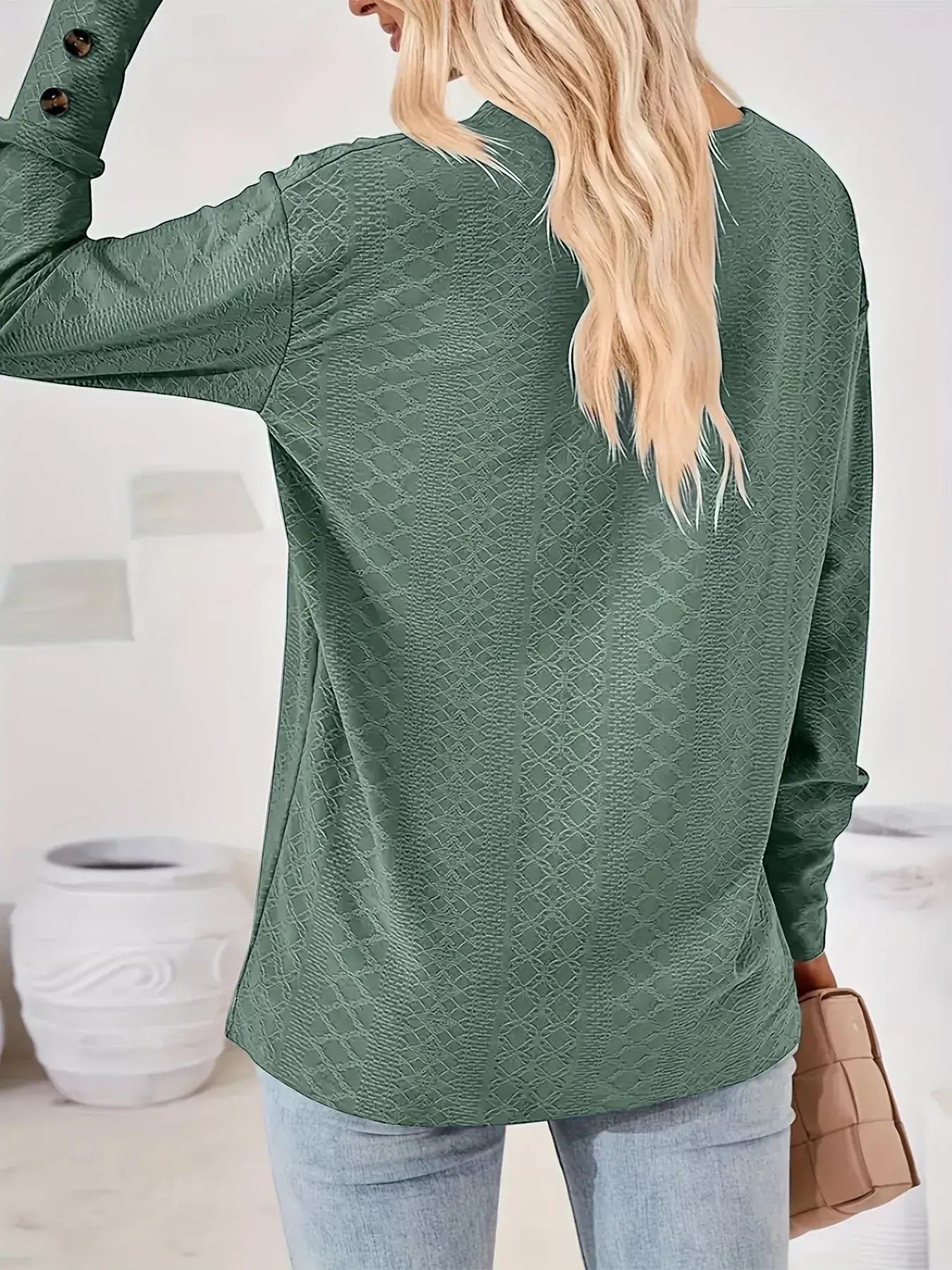 Plus Size V-Neck Textured Long Sleeve T-Shirt - Trendsi - Flyclothing LLC