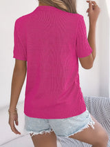 Cable Knit Button Down Short Sleeve Cardigan - Trendsi - Flyclothing LLC