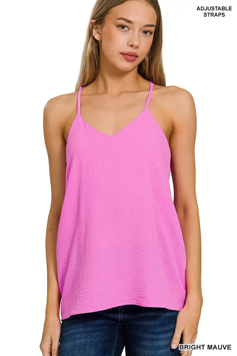 Zenana Woven Airflow Adjustable Strap V-Neck Cami - Trendsi - Flyclothing LLC