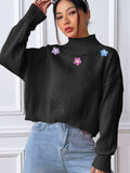 Flower Turtleneck Long Sleeve Sweater - Trendsi - Flyclothing LLC