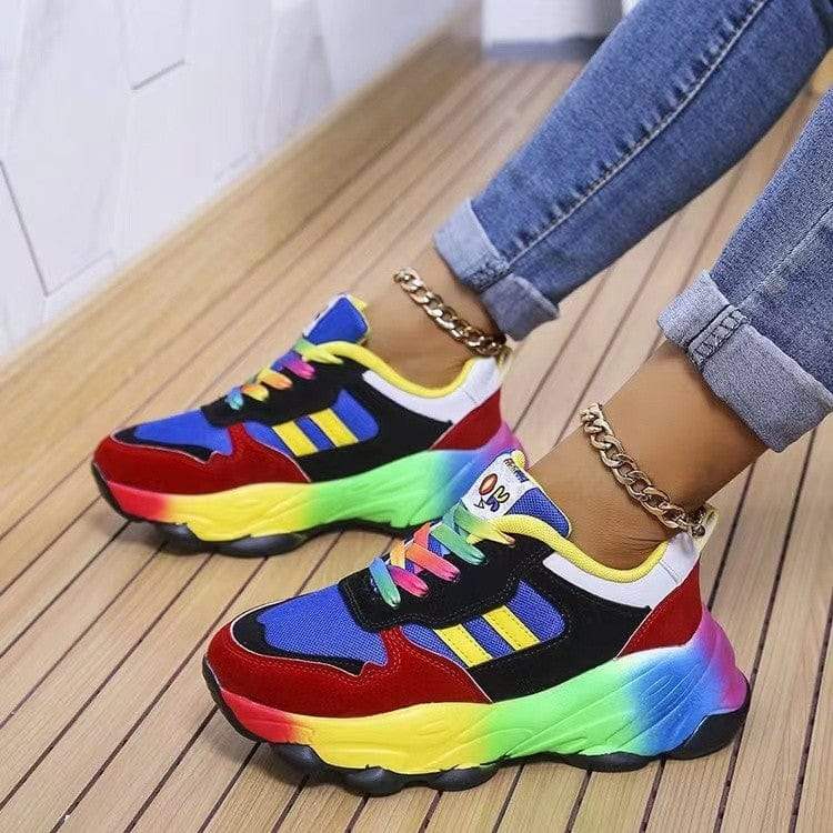 Lace-Up Mesh Round Toe Platform Sneakers - Trendsi - Flyclothing LLC