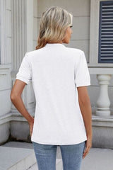 Notched Short Sleeve Top - Trendsi