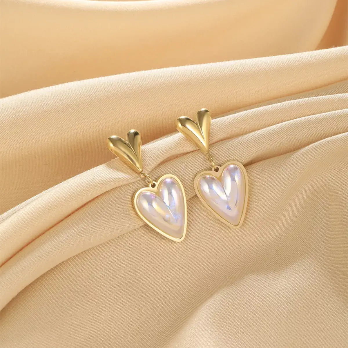 Heart-Shaped Pearl Drop Earrings - Trendsi - Flyclothing LLC