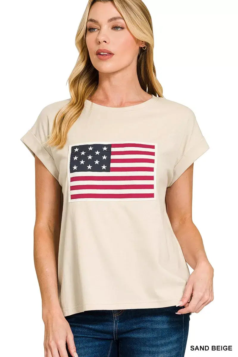 Zenana Full Size US Flag Round Neck Short Sleeve T-Shirt Plus Size - Trendsi - Flyclothing LLC