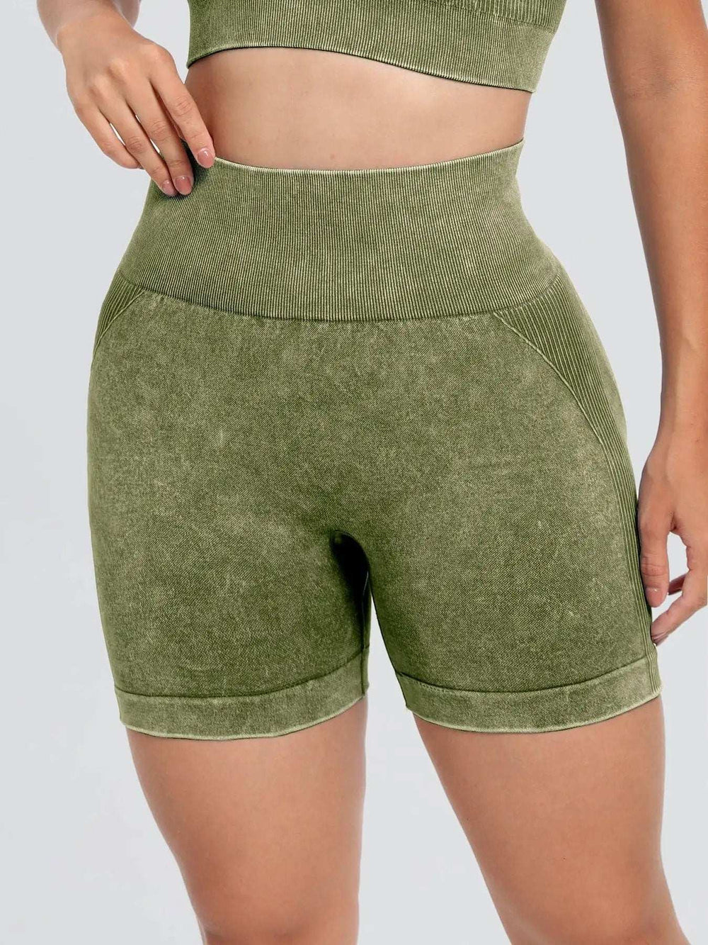 Washed High Waist Active Shorts - Trendsi - Flyclothing LLC