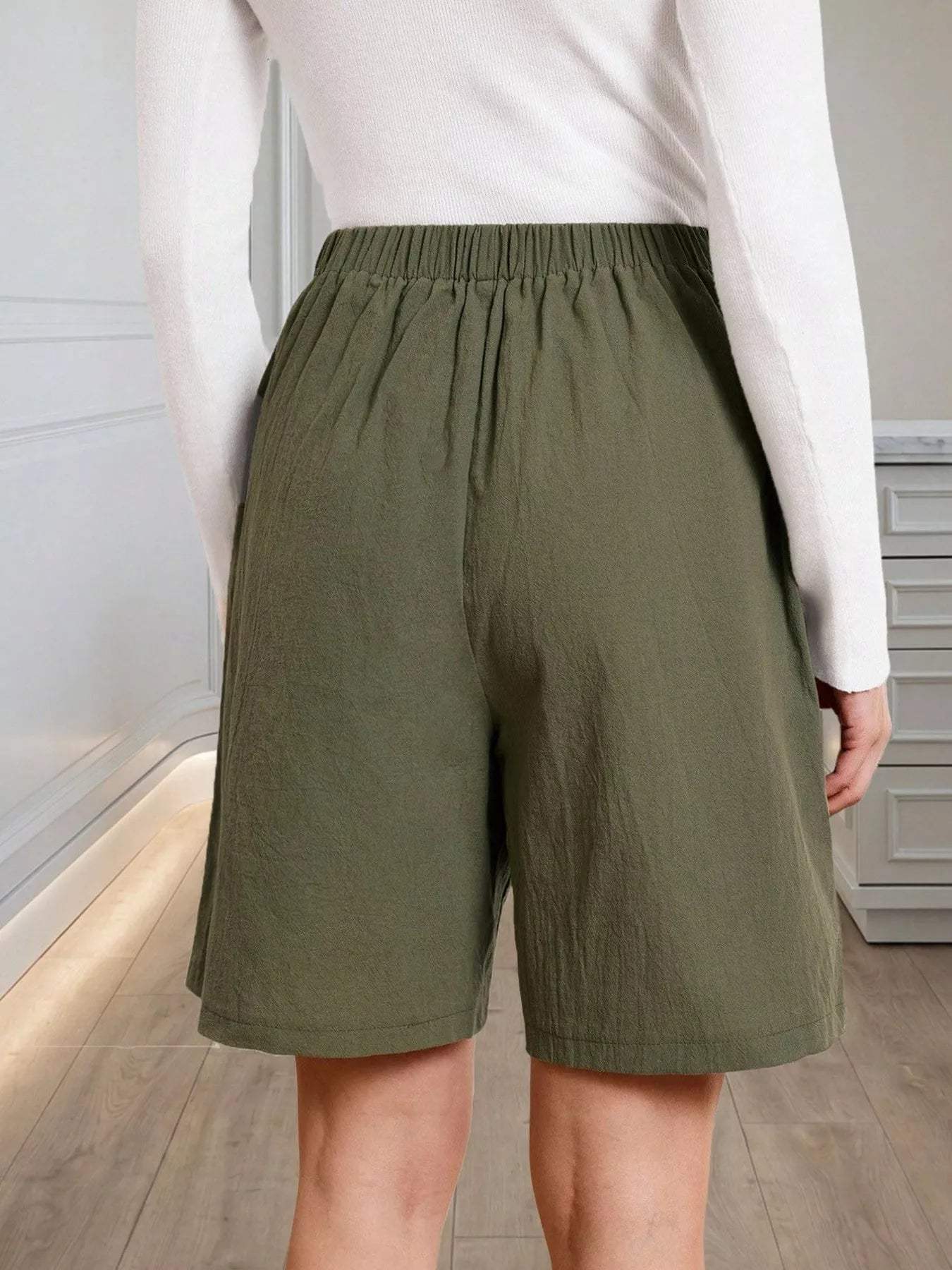 High-Waisted Pleated Shorts with Button Detail - Trendsi - Flyclothing LLC