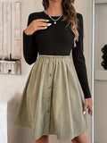 Contrast Round Neck Long Sleeve Dress - Trendsi
