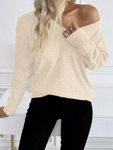 Casual V-Neck Drop Shoulder Sweater - Trendsi - Flyclothing LLC