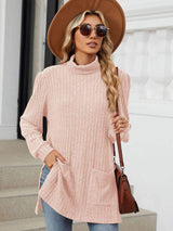 Slit Mock Neck Long Sleeve T-Shirt - Trendsi - Flyclothing LLC
