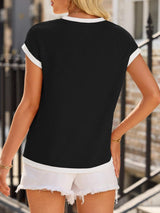 Contrast Trim Round Neck Short Sleeve T-Shirt - Trendsi - Flyclothing LLC