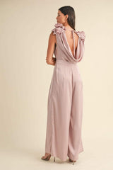 MABLE 3D Floral Applique Deep Cowl Neck Jumpsuit - Trendsi - Flyclothing LLC