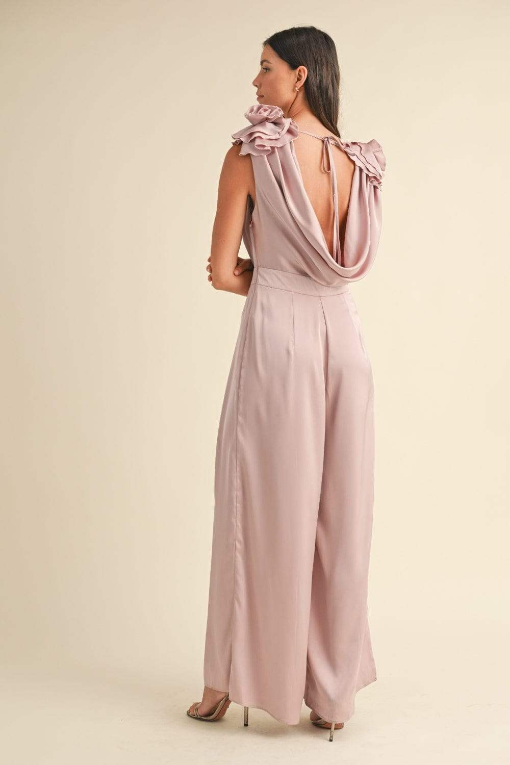 MABLE 3D Floral Applique Deep Cowl Neck Jumpsuit - Trendsi - Flyclothing LLC