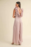 MABLE 3D Floral Applique Deep Cowl Neck Jumpsuit - Trendsi - Flyclothing LLC