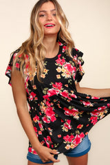 Haptics Floral Ruffle Short Sleeve Babydoll Top - Trendsi