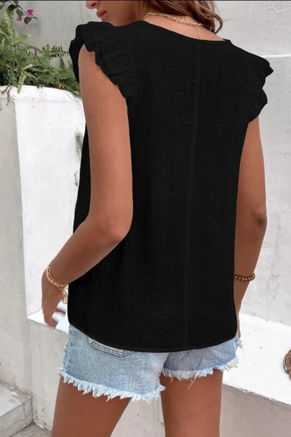 Full Size Ruffled V-Neck Cap Sleeve Blouse - Trendsi