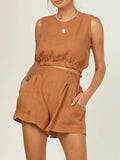 Round Neck Sleeveless Top and Shorts Set - Trendsi - Flyclothing LLC