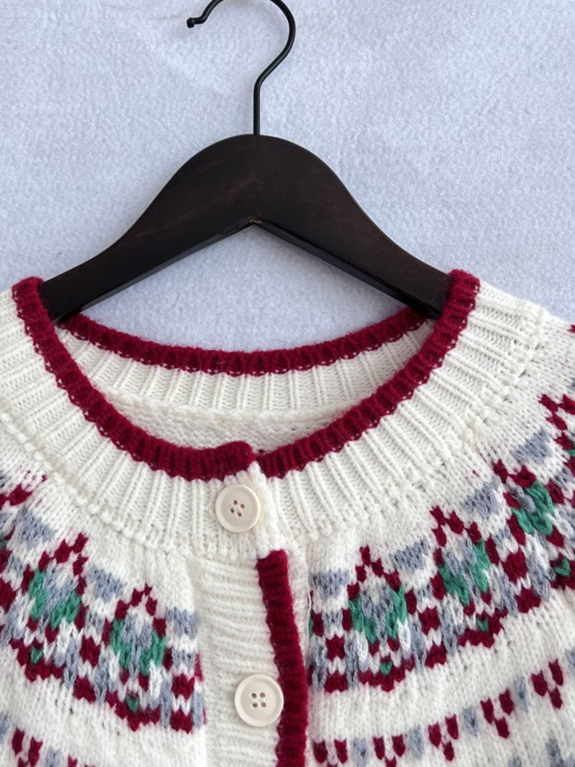 Contrast Geometric Round Neck Long Sleeve Cardigan - Trendsi