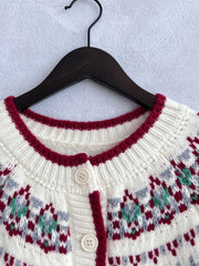 Contrast Geometric Round Neck Long Sleeve Cardigan - Trendsi