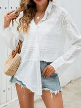 Button Down Collared Neck Long Sleeve Shirt - Trendsi - Flyclothing LLC