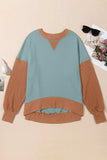 Contrast Round Neck Long Sleeve Sweatshirt - Trendsi - Flyclothing LLC