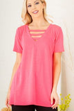 Heimish Full Size V-Neck Short Sleeve T-Shirt with Bar Detail Plus Size - Trendsi