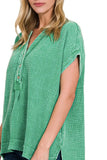 Zenana Washed Double Gauze 3/4 Button Henley Neck Shirt - Trendsi