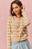 SO ME Stripe Long Sleeves Button Sweater Cardigan - Trendsi - Flyclothing LLC