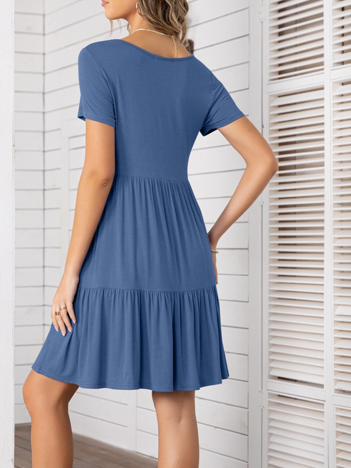 Round Neck Short Sleeve Mini Tee Dress - Trendsi