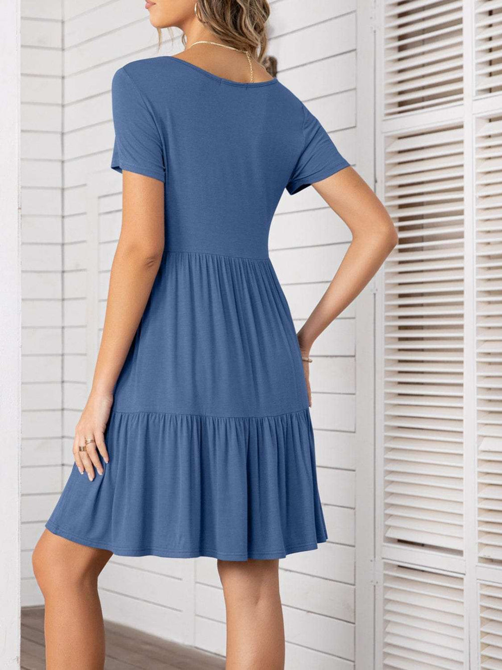Round Neck Short Sleeve Mini Tee Dress - Trendsi - Flyclothing LLC